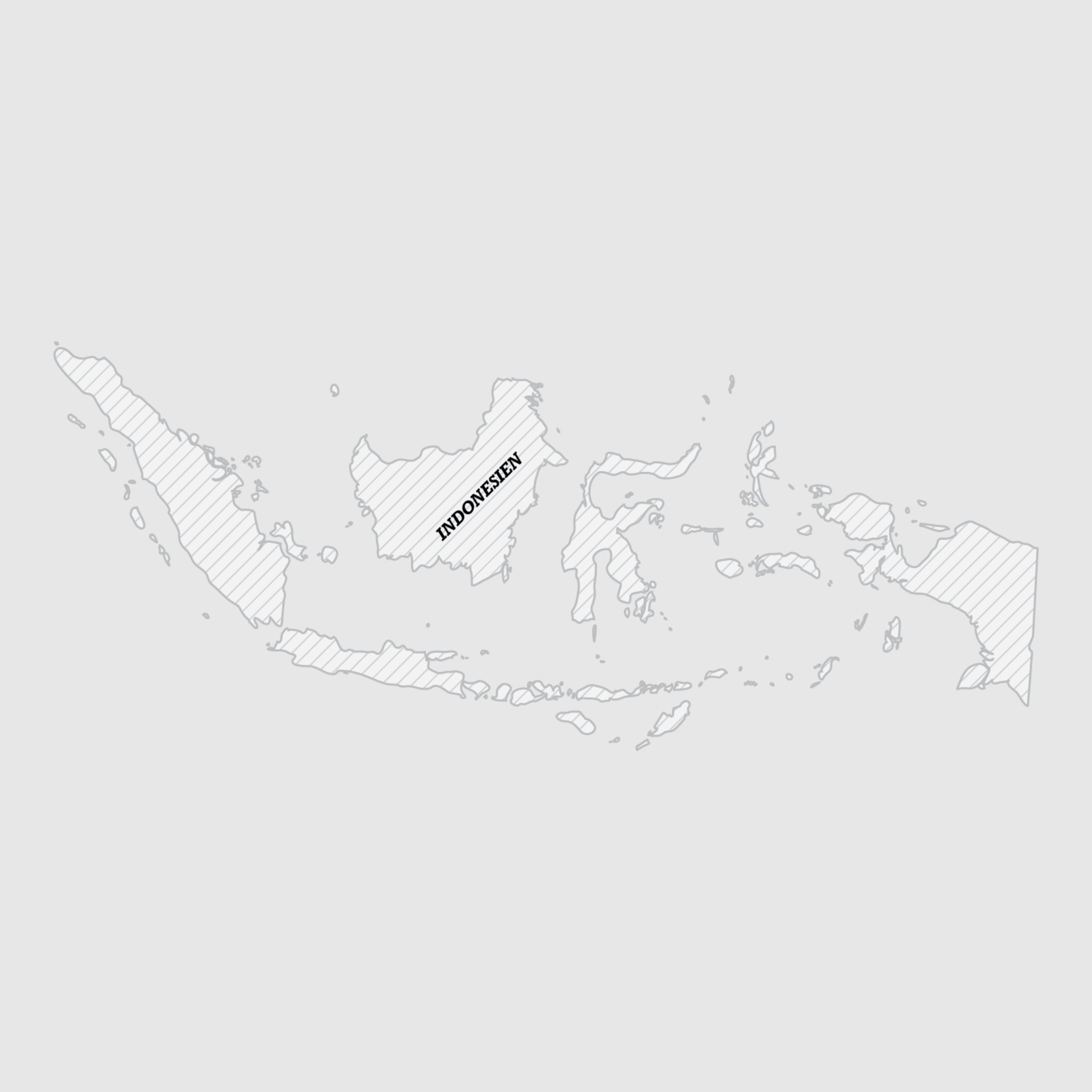 Skizzierte Karte von Indonesien mit markiertem Insel-Umriss, Schriftzug 'INDONESIEN'