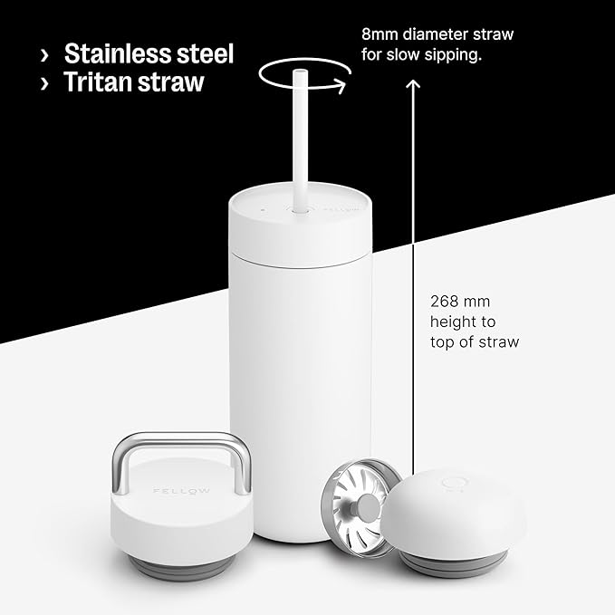 Fellow Carter Move Becher 473 ml Set mit 3 Deckeln (3-in-1) – Matt-Weiß
